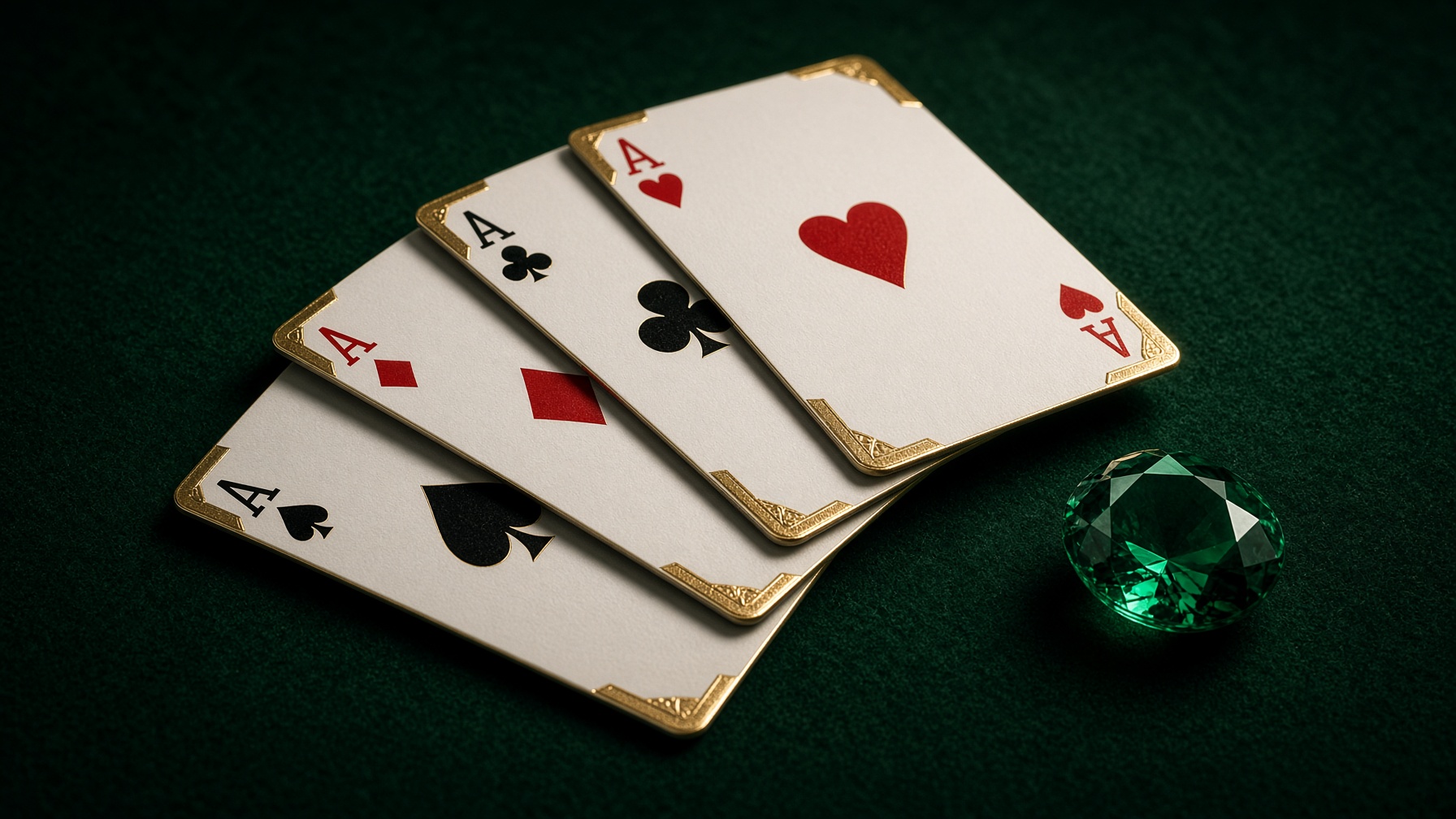 Four aces overlapping on emerald felt